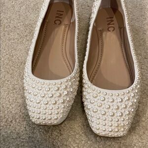 INC International Concepts Women's Pearl Studded Cream Loafers